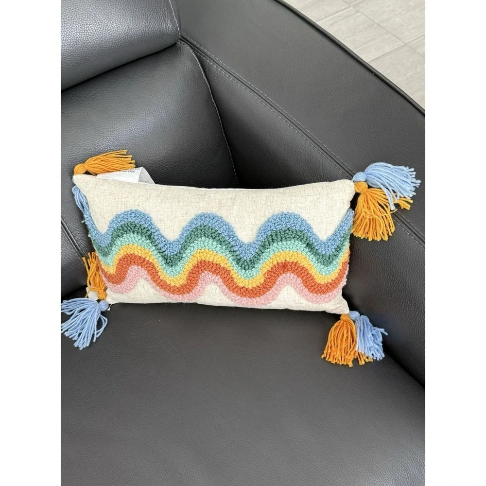 Peking‎ Handicraft Wavy Rainbow Hook Pillow With Tassels New With Tag
